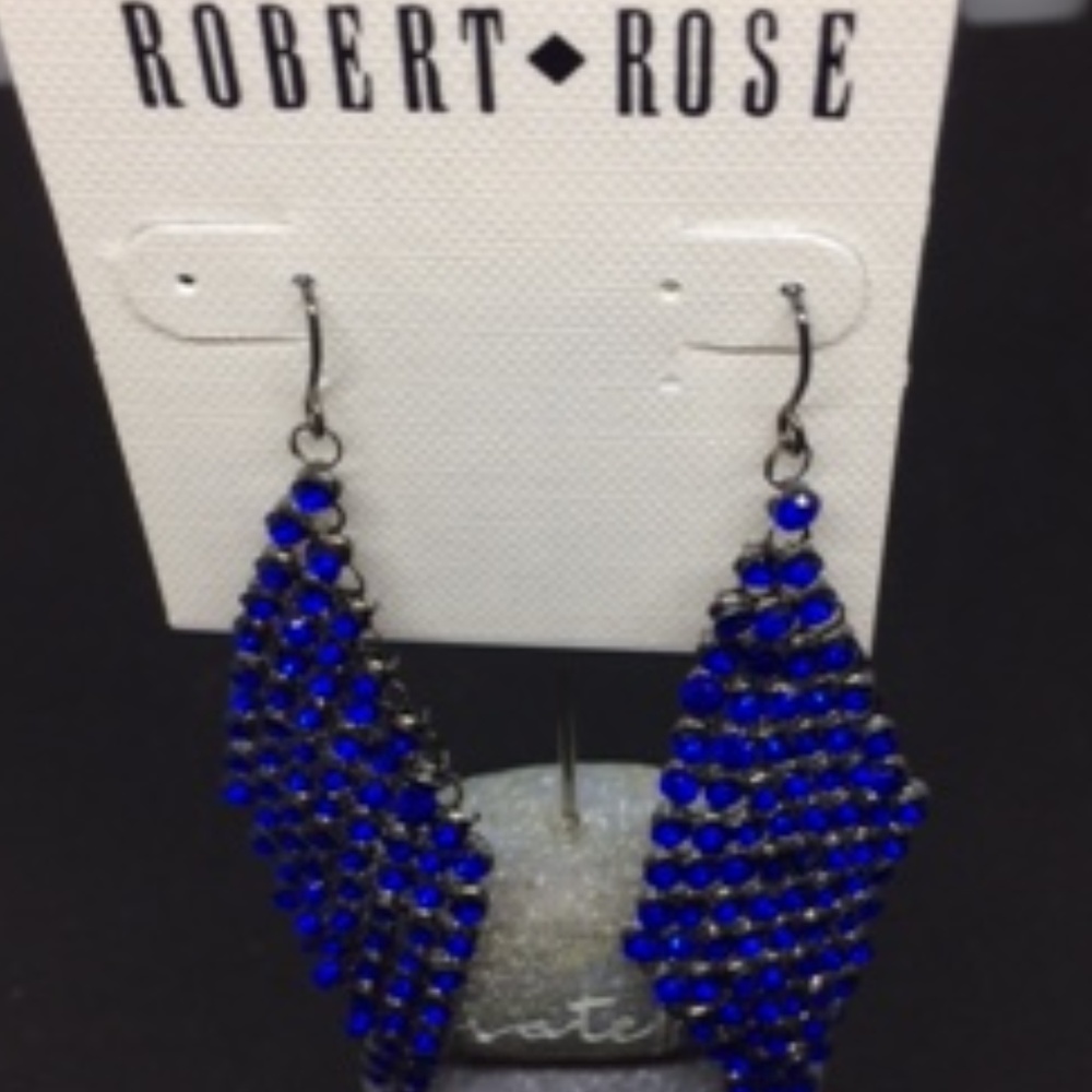 NWT Robert Rose Blue Crystal Chandelier Earrings